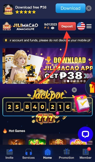 Step 1: JILIMACAO Casino login and click “Deposit”